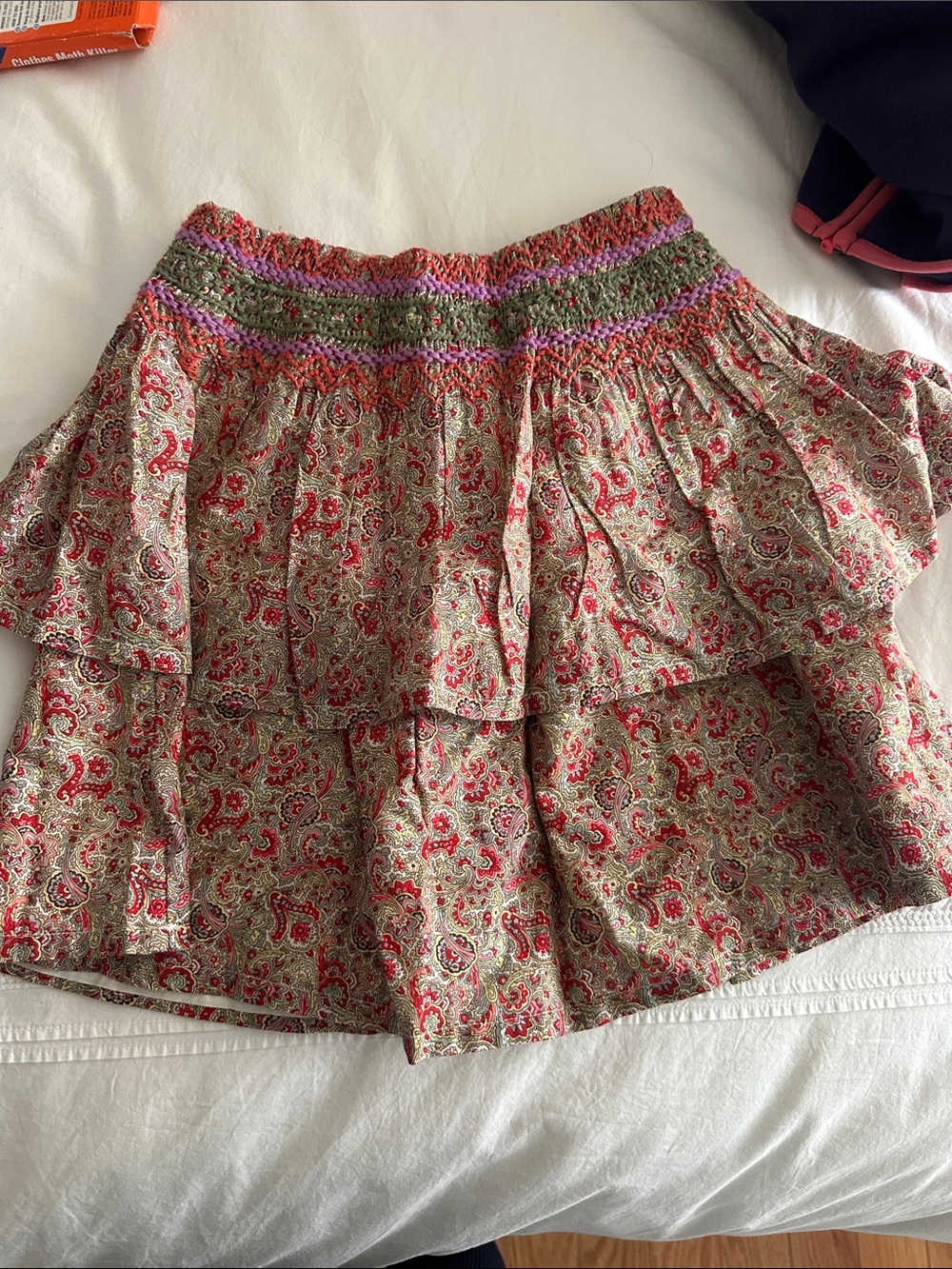 Peek Red and Cream Paisley Tiered Skirt with Smocked Waistband